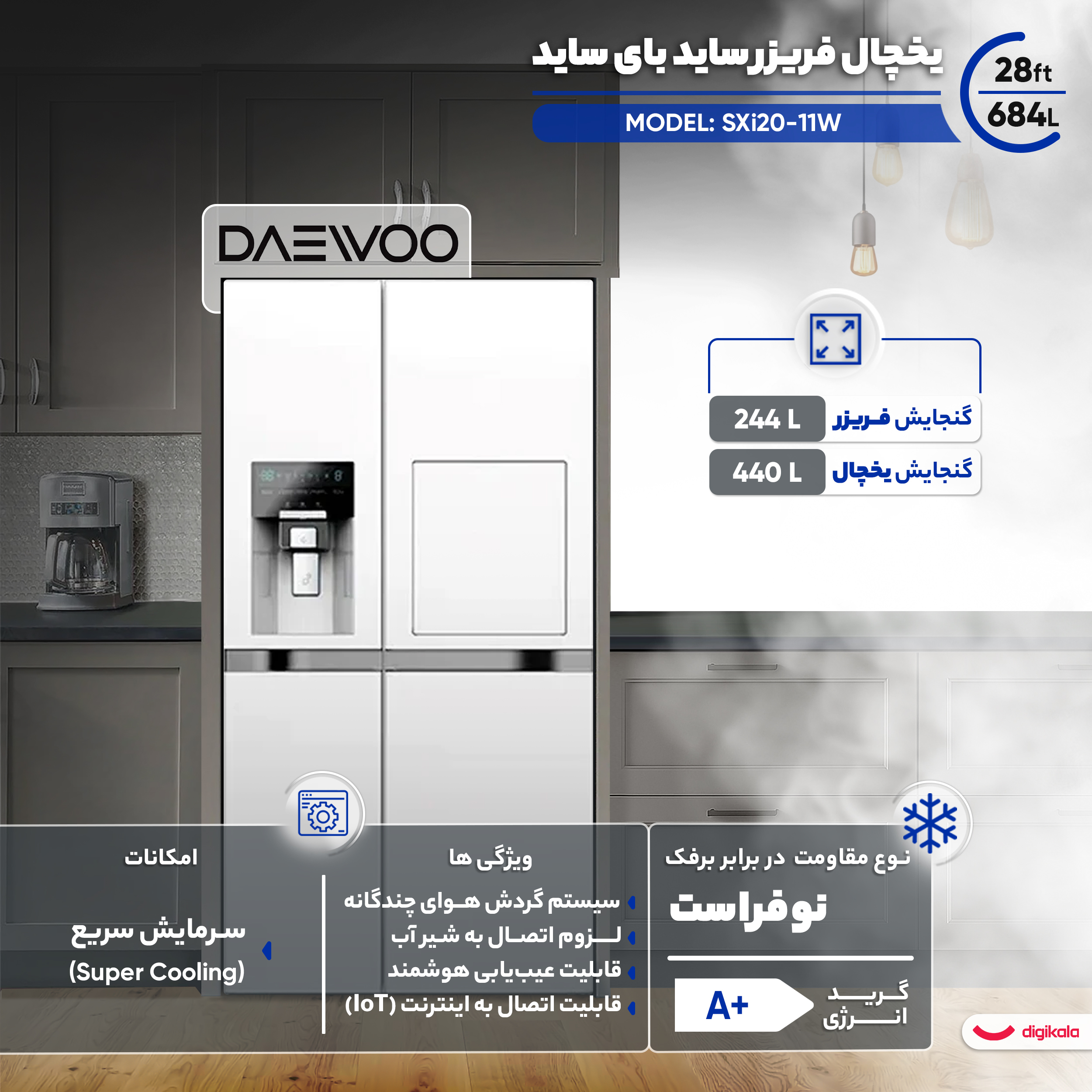 یخچال فریزر دوو ساید بای ساید سه درب مدل ARSXI30-30S سیلور دوو